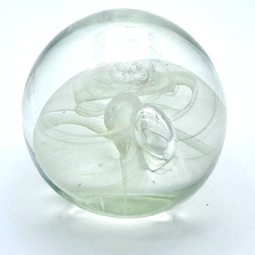 Murano Style White Smoke Swirl ORB blown Glass Paperweight - Art Glass 3.5" 26oz